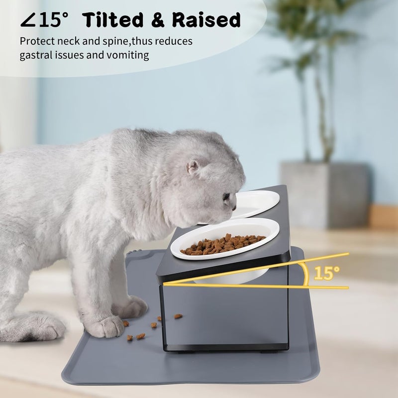 Summark Elevated Whisker Friendly Cat Bowls, 15 Tilted Stand Anti Vomiting Raised Dishes for Food and Water,2 Ceramic Bowls for Cats and Puppy,Black - Image 4